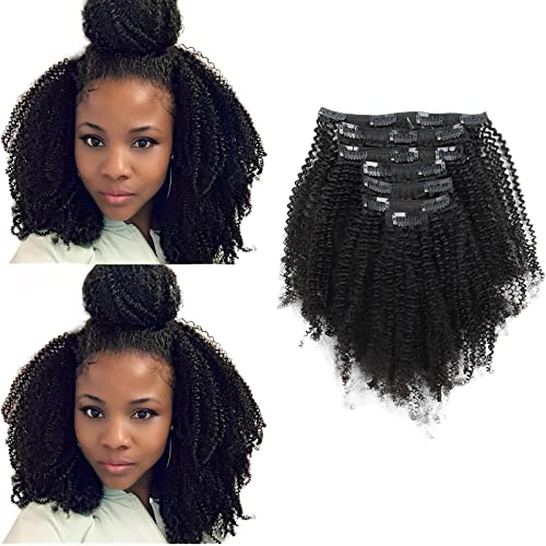 ABH AMAZINGBEAUTY HAIR Afro Coily Clip in Hair Extensions Real Human Hair 4B and 4C Double Wefts Remy Coily Clip ins for African Americans 120 Grams 7pcs 17 Clips, #1B Natural Black 12 Inch