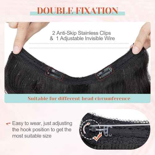 Benehair Halo Hair Extensions - Real Human Hair, Wavy & Curly Styles, 100% Human Hair, Natural Black, 55g/12inch