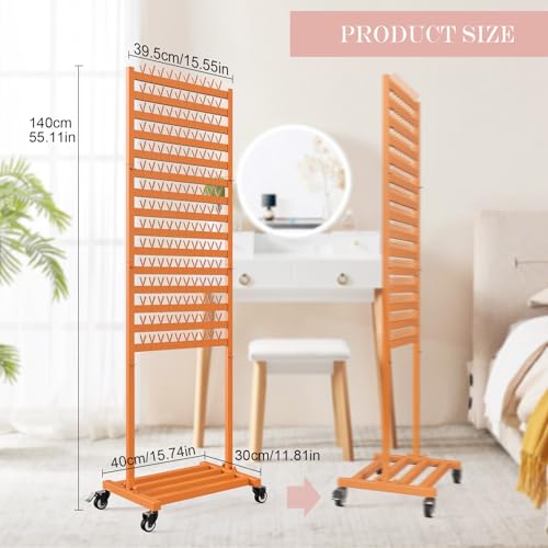 Braiding Hair Rack 300 Pegs Metal Hair Extension Holder 2-Sided Adjustable Hair Braid Tools Hair Separator Stand with Wheels Tangerine Yellow Standing Braid Rack for Hair Stylist