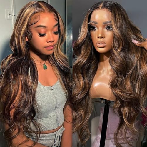 Lemoda Outlet Deal 13x4 Highlight Body Wave Human Hair Lace Front Wigs Ombre 4/27 Lace Frontal Wig 22Inch 180 Density Virgin Human Hair Wigs Natural Hairline