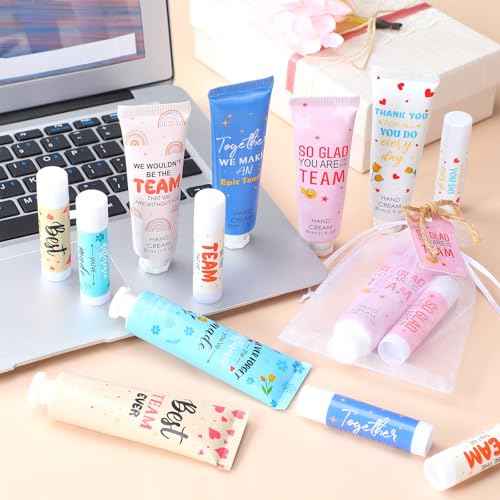 72set/288pcs Best Team Ever Gifts for Coworkers Employee Appreciation Gifts Christmas Party Favors Christmas Stocking Stuffers Inspirational Travel Hand Lotion and Lip Balm Set for Women
