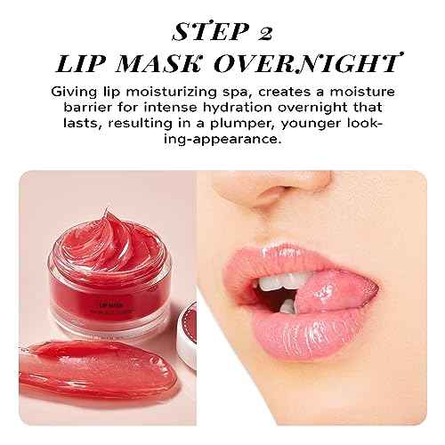 Lip Scrub & Lip Mask Set, Lip Sleeping Mask, Overnight Treatment Lip Care Products, Skin Care Christmas Gifts for Girls, Moisturize & Nourish, Dry Cracked Lips, Intense Hydration with Vitamin C