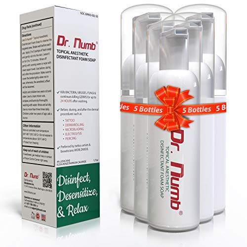 Dr. Numb 4% Lidocaine Foaming Soap with Benzethonium Chloride ? Numbing Wash for Local and Anorectal Uses ? 1.7 oz (5 Bottles)