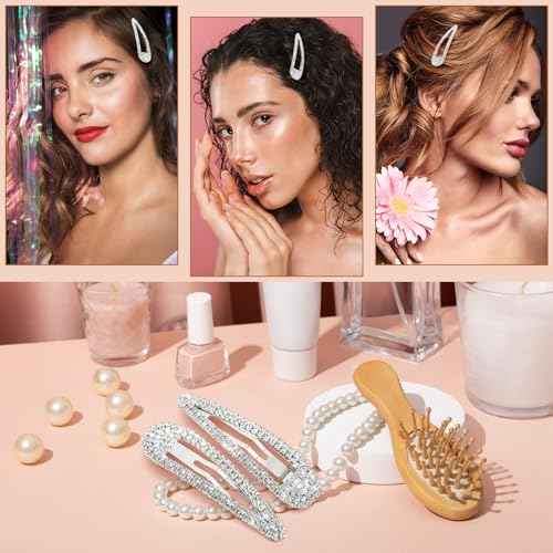 2Pcs Rhinestone Hair Clips Metal Snap Hairpins Bling Crystal Hair Barrettes Glitter French Barrettes Duckbill Hair Pin Hair Decorative Party Valentine's Day Hair Accessories for Women Girls