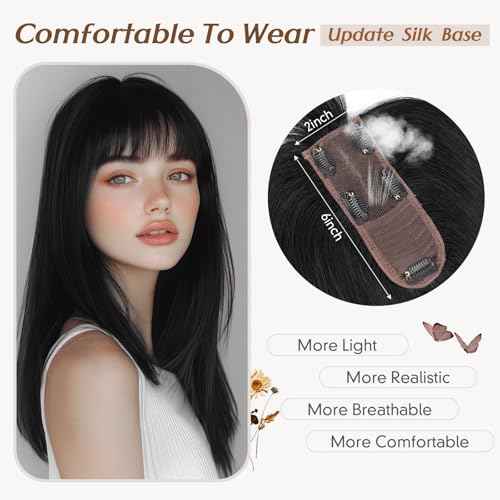 Rich Choices Hair Toppers for Women Real Human Hair 100% Human Hair Toppers for Women Clip in Silk Base Remy Hair Topper 7 Inch Pitch Black