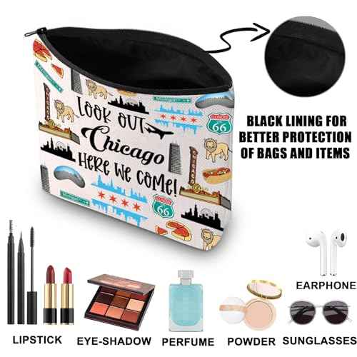 JNIAP Chicago Makeup Bag Chicago Themed Gifts Chicago Souvenirs Gifts Chicago Zipper Pouch Chicago Trip Gifts (look out Chicago)
