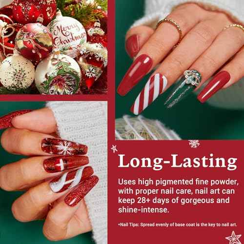 AZUREBEAUTY Christmas Dip Powder Nail Kit, 4 Colors Red Green Gold Glitter Dipping Powder System Liquid Set Recycling Tray, French Nail Art Base & Top Coat Activator DIY Salon.
