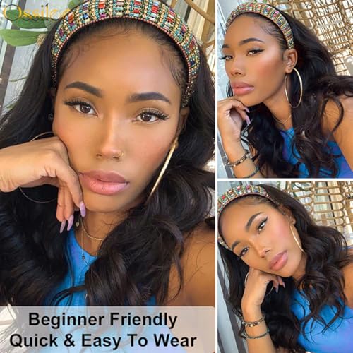Headband Wig Human Hair Body Wave 20 inch Headband Wigs for Black Women human hair glueless Wear and Go Glueless Wig 100% Brazilian Virgin Human Hair Head band wig 150% Density