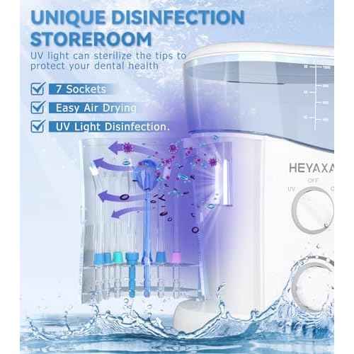 Water Dental Flosser for Teeth Cleaning with 1000ML Large Capacity and UV Storage, 10 Adjustable Pressure Electric Oral Irrigator with 7 Jet Tips for Home Use, Gums, Braces (Ivory White)