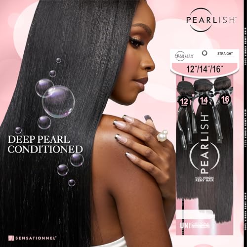 Sensationnel Pearlish multi bundle - straight deep pearl conditioned 15a soft remy beauty supply sew in or glue on human hair layered lengths (10 12 14 inch, NATURAL)