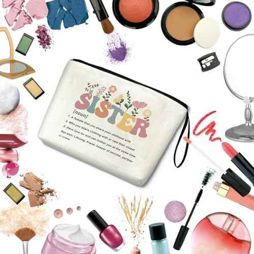 Valentine's Day Sister Gifts Galentine Delicate Gifts for Sister-Makeup Bag Travel Zipper Pouch Birthday Ideas Best Friend Bestie from Brother Friendship Soul Gifts for Girl Big Sister Sorority Gift