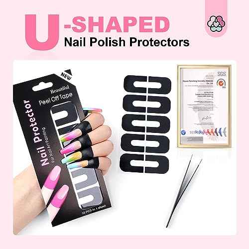 SAVILAND Nail Polish Protector for Fingers: 100PCS U V Protection U-Shaped Nail Protector Cuticle Protector for Nails Painting Peel Off Nails Tape for Airbrush Gel Polish Nail Art