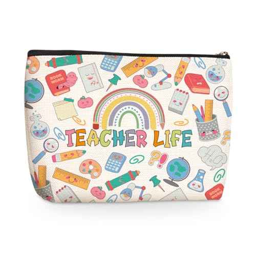 Inspirational Rainbow Teacher Gifts Makeup Bag Cosmetic Bag Teacher Appreciation Gifts Teacher Stuff Funny Graduation Retirement Gifts for Women Coworker Friend Birthday Christmas Teacher of The Year