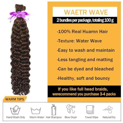Miss Lee Human Braiding Hair for Boho Knotless Braids Bulk Curly Bundles Human Hair for Micro Braiding Wet and Wavy Water Wave No Weft Human Hair Extension for Box Boho Braids 100g (4#,16inch)