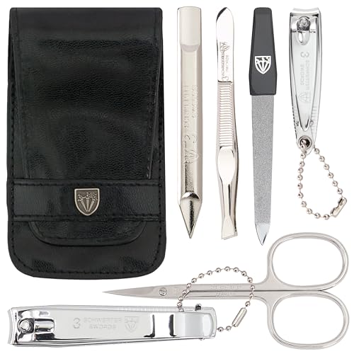 3 Swords Germany - brand quality 6 piece manicure pedicure grooming kit set for professional nail care with black synthetic leather case - Made in Germany