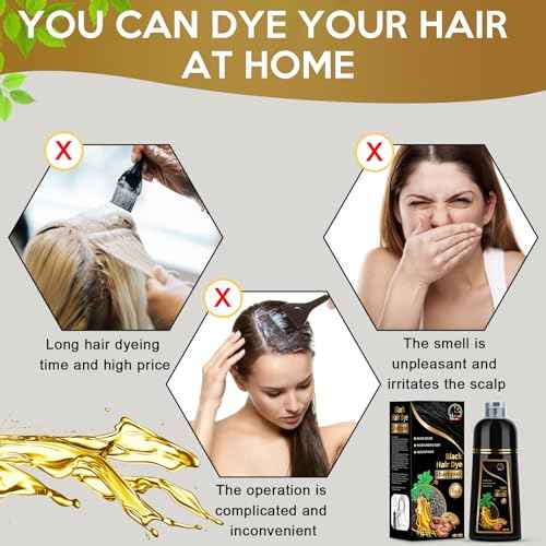 Hair Dye Shampoo for Gray Hair, 3 in 1 Herbal Dye for Women Men, Hair Color Shampoo 500ml (Black)