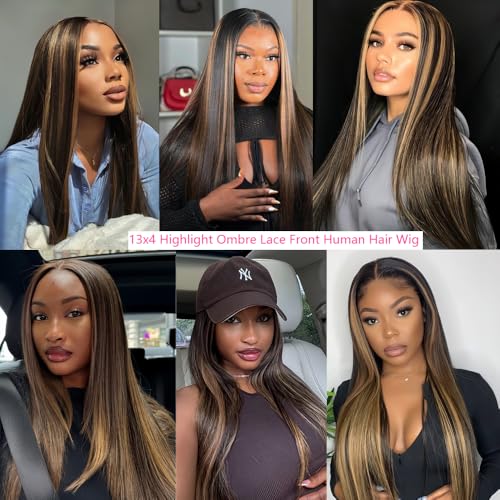 Highlight Ombre Lace Front Wig Human Hair 180 density 16 inch straight wigs human hair 13x4 lace front wigs human hair wigs for black women