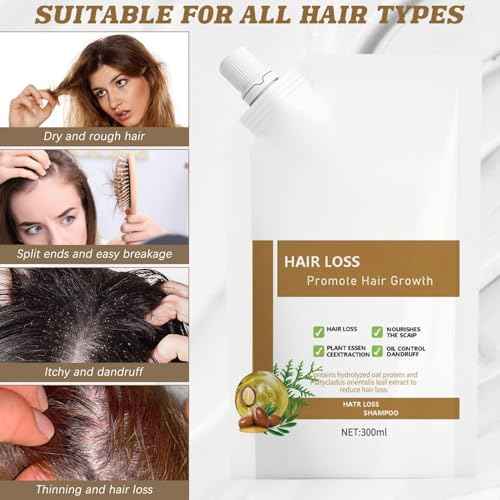 Anti-Hair Fall Hair Loss Shampoo 2 Pack, Promote Hair Growth Shampoo, Rich in Various Plant Extracts, for All Hair Types (300ml x 2 Bottles)