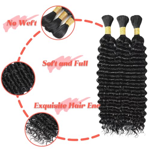 Human Braiding Hair for Boho Braids Human Hair 150g 22 Inch Boho Human Braiding Hair Curly 12A Deep Wave Bulk Bohemian Knotless Braids 3 Bundles Natural Color