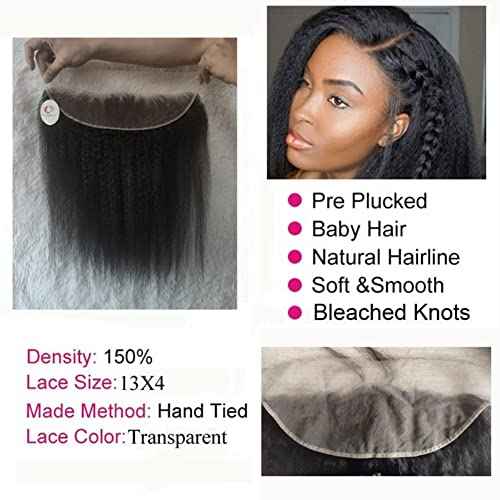 Unprocessed Brazilian Kinky Straight Hair Full Lace Frontals Human Hair 14 Inch 1B Ear To Ear Pre Plucked 13X4 Lace Frontal Closure Piece