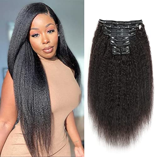 Kinky Straight Clip in Hair Extensions for Black Women Human Hair Clip In Extensions 20 Inch 10Pcs 120g Natural Black Full Head Unprocessed Remy Human Hair (Natural Black, 20 Inch)
