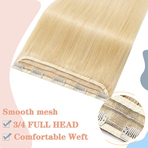 S-noilite Clip in Hair Extensions Human Hair Clip in Human Hair One Piece/5 Clips/3/4 Full Head Standard Weft Clip in Extensions 100% Remy Human Hair Straight 22"-55g (#613 Bleach Blonde)