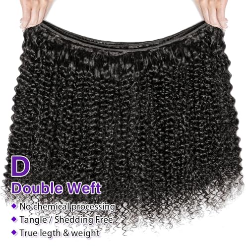 Kinky Curly Bundles Human Hair 10 12 14 Inch 3 Bundles Human Hair 300g 100% Unprocessed Brazilian Virgin Raw Hair Extensions Natural Black Weave Real Human Hair Bundles for Women