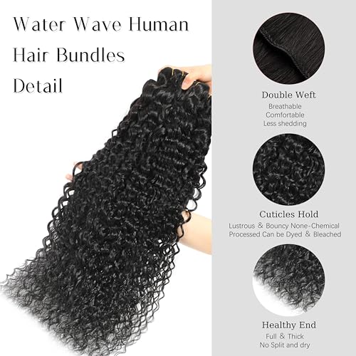 Water Wave Human Hair Bundles 12A Unprocessed Virgin Brazilian Curly Bundles Human Hair Wet And Wavy Natural Black Color Less Shedding Hair For Women As Hair Extension And Fill 28 Inch