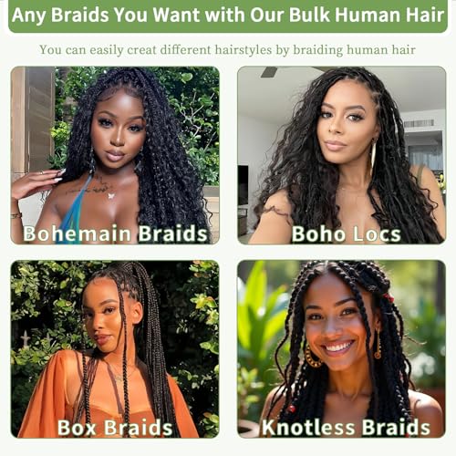 Human Braiding Hair for Boho Braids 120g 12A Deep Water Wave Bulk Human Hair Knotless Boho Braiding Curly 100% Virgin No Weft Extensions Bohemian Braids 3 Bundles/Pack Copper 24 Inch
