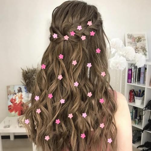 Mini Flower Hair Clips Small 50Pcs Cute Tiny Claw Clips for Bangs Thin Fine Hair Barrettes Decorative Floral Hair Accessories for Women Girls Teens (Pink)