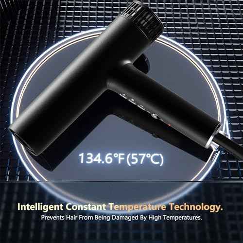 Hair Dryer, Professional Brushless Motor Ionic Hair Blow Dryer with Diffuser, Magnetic Nozzles, 0.83Pound, 2000W, 60dB, 3 Heat Settings & 3 Speed & Cold Settings, Diffuser Hair Dryer, Black