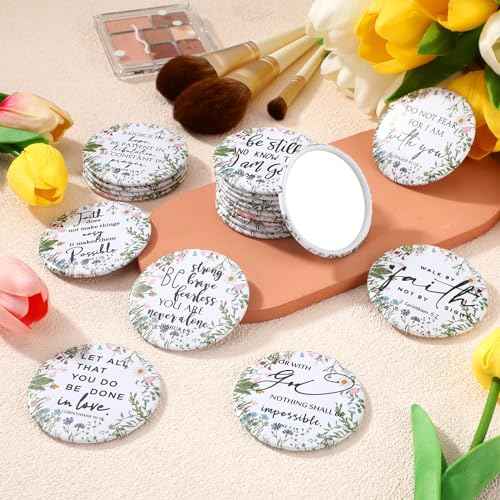 60 Pcs Mini Wildflower Bible Verse Compact Mirrors Bulk Religious Christian Pocket Purse Mirrors Small Church Gifts for Women Sunday School Summer Christmas Party Favors