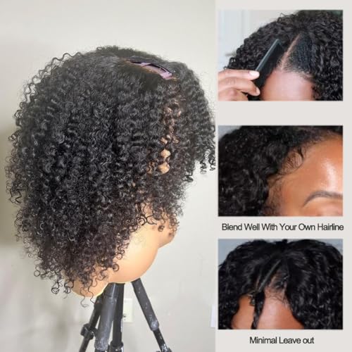 Afro Kinky Curly V Part Wig Human Hair Brazilian Virgin Upgrade U Part Wigs Glueless Afro Curly 180 Density Vpart Wig No Leave Out For Black Women 14Inch