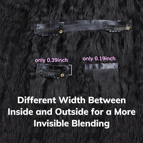 IDN BEAUTY Seamless Clip In Hair Extensions Human Hair, Kinky Straight 14 Inch 110g 7pcs Natural Black Remy Virgin Human Hair Seamless Clip Ins For Black Women PU Weft Invisible Edge