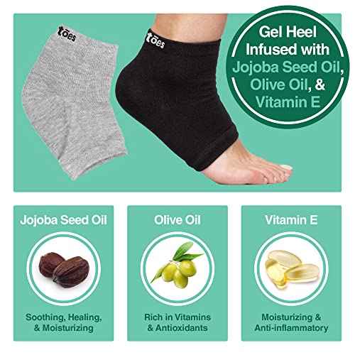 ZenToes Men's Moisturizing Cotton Sleep Socks with Vitamin E, Olive Oil and Jojoba Seed Oil to Soften and Hydrate Dry Cracked Heels (Regular, Gray and Black)