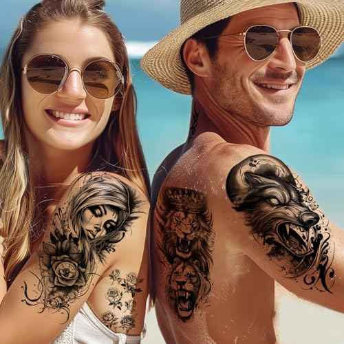 72 Sheets Halloween Temporary Tattoos for Men Women Adults - Black 3D Realistic Scary Animals Skulls Scars, Fake Tattoos Set for Cosplay Arm Sleeve Neck, Waterproof Long-Lasting Body Tattoo Sticker