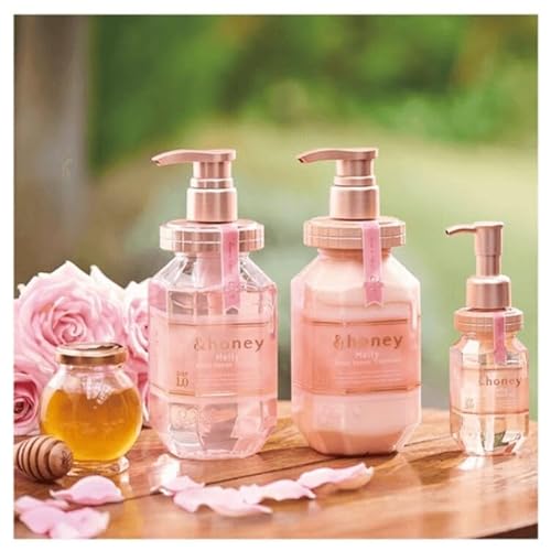 &-Honey Melty Moist Shampoo,Treatment 440ml Each& Hair oil 100ml set+ Free Hair Tie Deep Nourishment and Revitalization - Organic Ingredients Perfect for Frizzy, Wavy, Curly Hair
