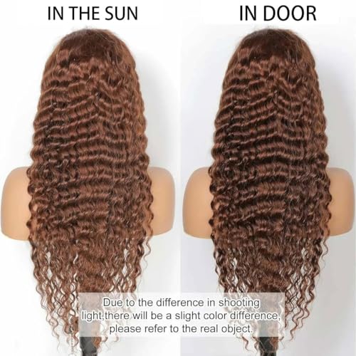 24 Inch Chocolate Brown Deep Wave Lace Front Wigs Human Hair Pre Plucked 200% Density 13x6 HD Lace Frontal Wigs with Baby Hair Deep Curly Wet and Wavy Glueless Wigs for Women (4# Brown, 24 Inch)