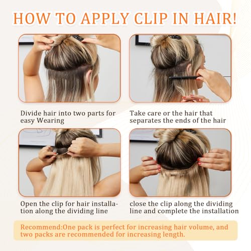 Clip in Hair Extensions - 24 Inch #613 Real Human Hair, 100g 7pcs Seamless Remy Extensions, Invisible Lace Skin Weft for Women