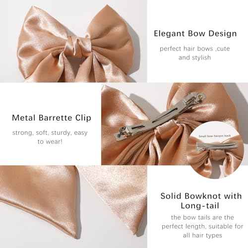 Vercret Bows for Women-4 Pcs Silky Satin Hair Bows Ribbon Bow for Hair, Bow Barrettes Women Teen Girl Hair Accessories Mother Daughter Birthdays Christmas Gift