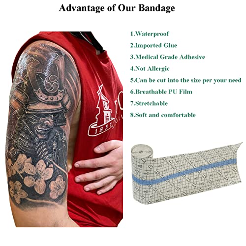 Waterproof Tattoo Aftercare Bandage Roll(6 in x11 yd),Tattoo Wound Healing Wrap,Clear Tattoo Film Dressing,Adhesive Patches for Tattoo Ink & Skin Protection,Tattoo Second Skin,Tattoo Cover Up Tape