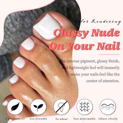 LuckForever 168pc Press on Toenails Women Fake Toe Nails with Glue Tabs, White Fake Toenails Press on Nails Short Square Acrylic Toe Nail Tips Glue on Toenails False Artificial Toe Nails Press ons