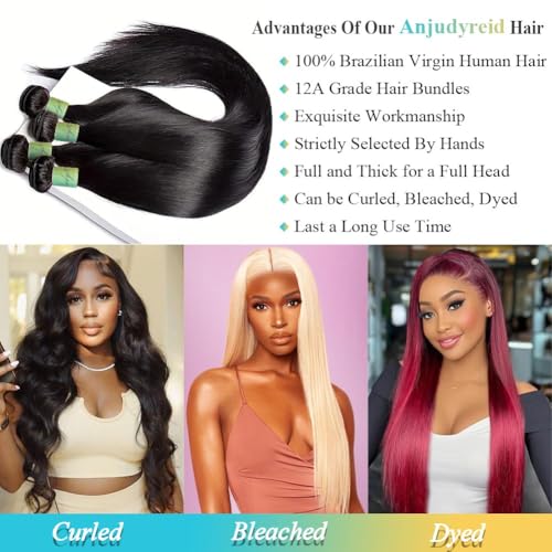 Straight Human Hair Bundles for Black Women 32Inch 13A Grade 100% Unprocessed Straight Bundles Human Hair Extensions Natural Black