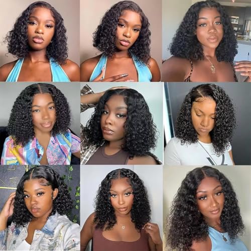 5x5 Curly Bob Wig Human Hair Wear and Go Glueless Bob Wig Glueless Wigs Human Hair Pre Plucked Pre Cut Curly Bob Wigs for Black Women HD Lace Closure Wig Short Curly Bob Wig 12 Inch