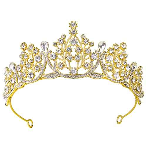 Crowns for Women, Gold Tiaras w/Crystal - Baroque Headband for Bride Bridal Princess Queen Flower Girl Birthday Halloween Cosplay Costume Party Wedding Prom Quinceanera Pageant Homecoming