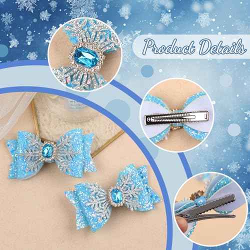 Christmas Bow Hair Clips White Snowflake Glitter Hair Clips Blue Glitter Hair Bow Clip Blue Sapphire Hairgrips White Diamond Hair Clip Design Christmas New Year Party Hair Accessories for Girls Women
