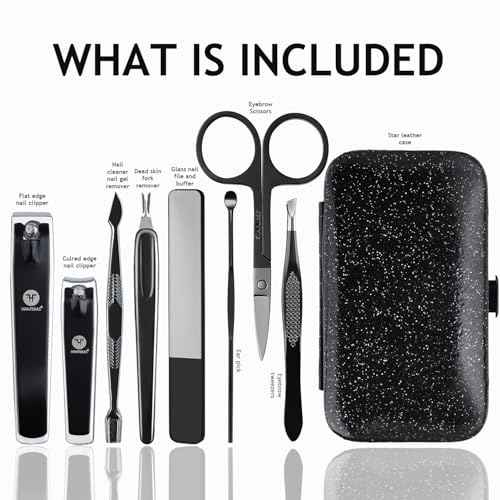 Manicure Pedicure Set 8pcs Stainless Steel Nail Clippers Kit Fingernail Toenail Clippers Cutters with Leather Case for Home Workplace Outdoor Travel Salon Gift for Men Women Family Friends