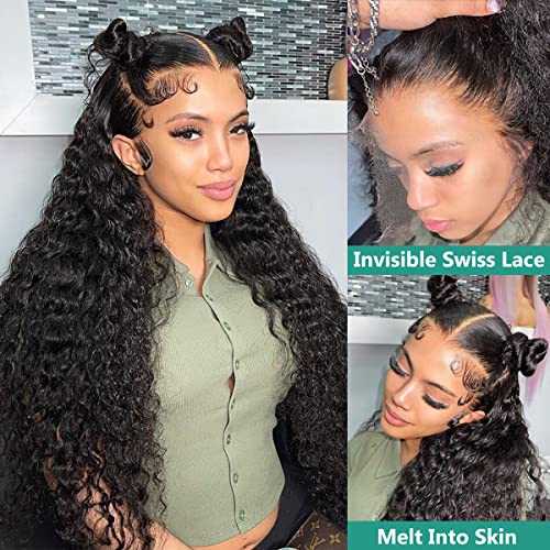 26 Inch Lace Front Wigs Human Hair Deep Wave 13x4 Human Hair Wigs for Women 180 Density Glueless Lace Frontal Wigs Brazilian Virgin Pre Plucked Bleached Knots (26 Inch)