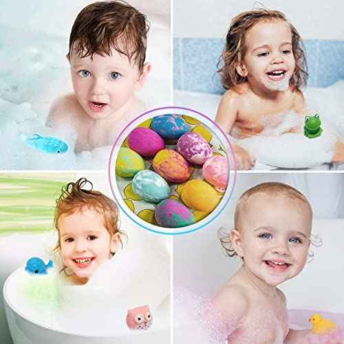 Bath Bombs for Kids with Toys Surprise Inside, Kids Bath Bombs Gift for Birthday Christmas, 12Pcs Children Bubble Bath Fizz Dino Egg Gift Set for Girls and Boys Easter Basket Stuffers