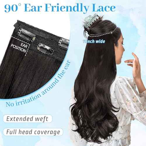 KooKaStyle Invisible Wire Hair Extensions 20¡®¡¯ Long Wavy Layered Synthetic Clip in Hair Extensions with Transparent Wire Adjustable Size 6 Secure Clips Dark Brown Thick Hairpieces for Women 20 Inch